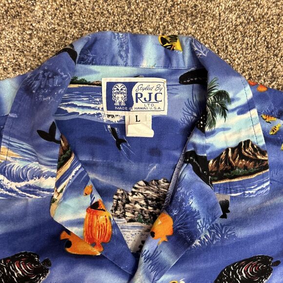 Styled BY RJC Hawaiian Shirt Men L Surf, Fish, Wales, Ocean 100% Cotton Blue - Picture 2 of 5